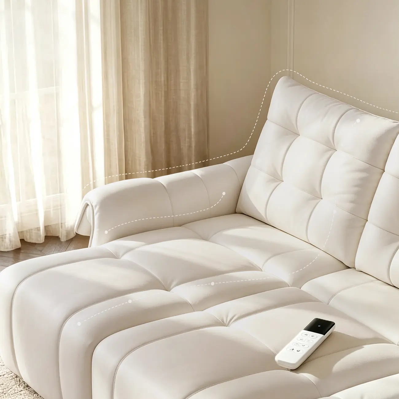 Modern Tufted Top-Grain Leather Power Sofa Bed with Extended Seat Depth Image - 3 | homeyfad