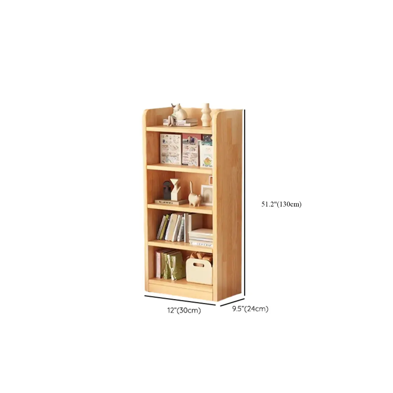 Narrow Vertical Modern Wooden Bookcase in Natural Finish #size | homeyfad