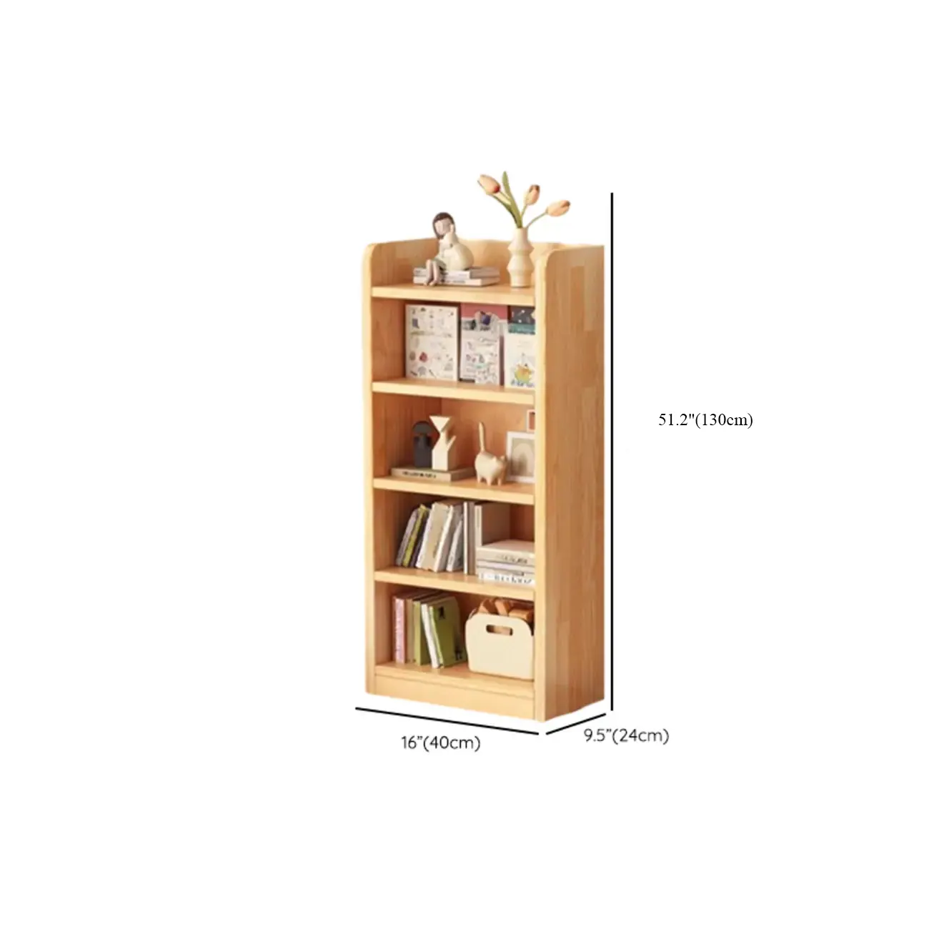 Narrow Vertical Modern Wooden Bookcase in Natural Finish Image - 26 | homeyfad