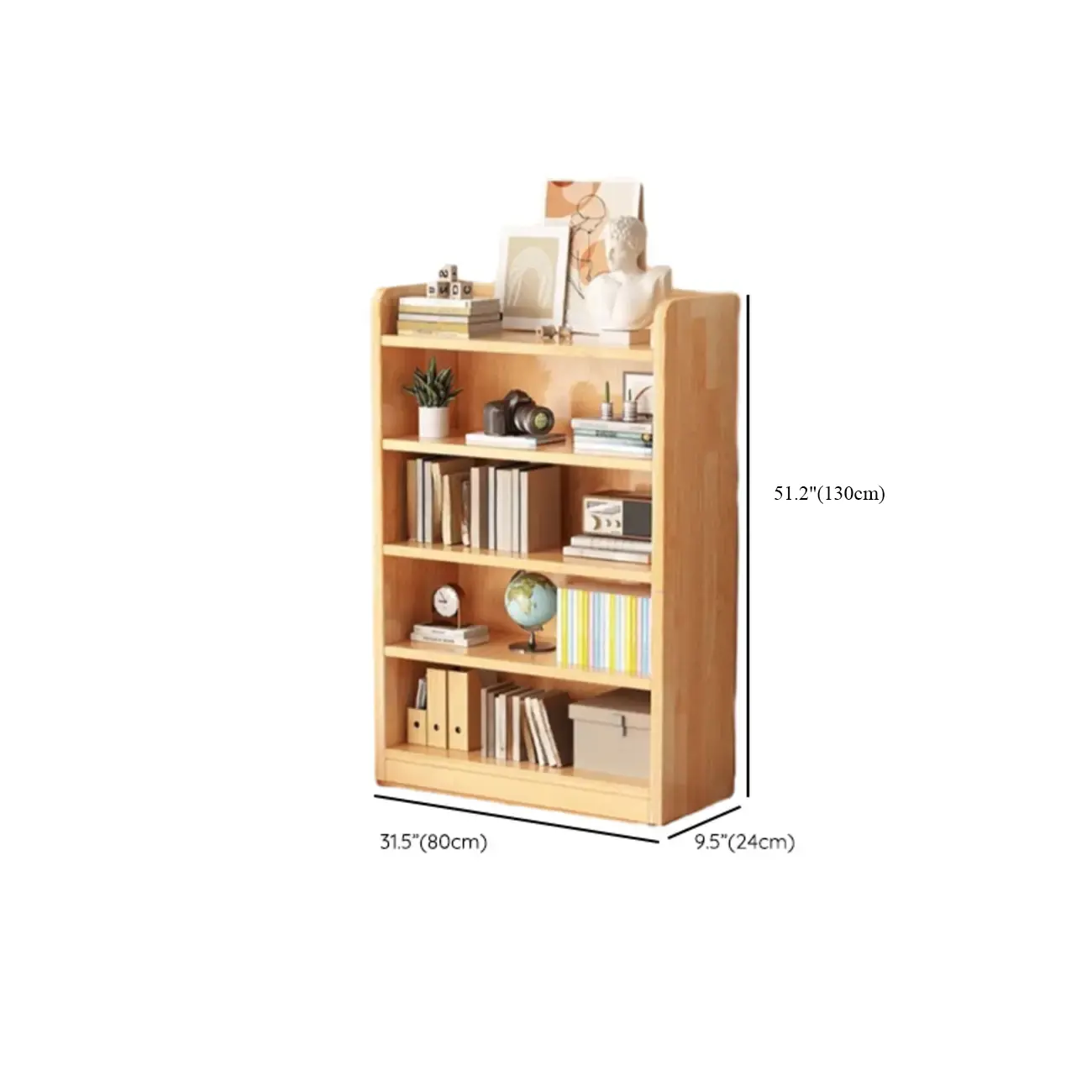 Narrow Vertical Modern Wooden Bookcase in Natural Finish Image - 27 | homeyfad