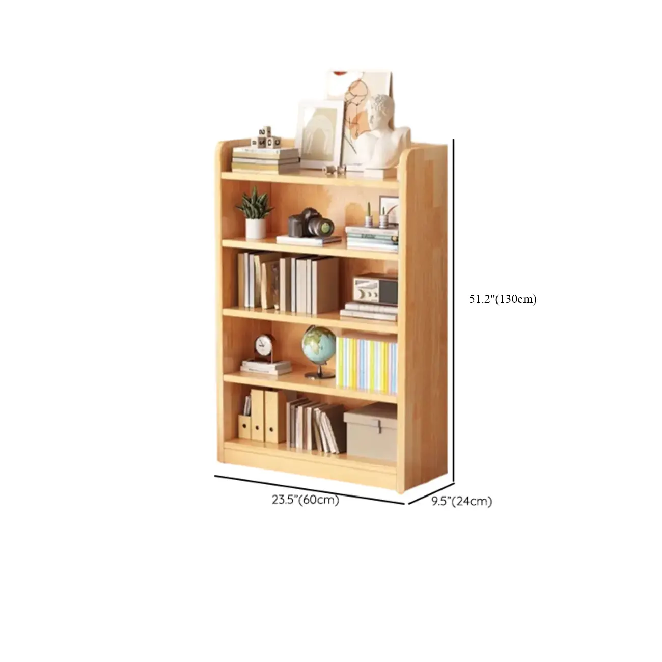 Narrow Vertical Modern Wooden Bookcase in Natural Finish Image - 28 | homeyfad
