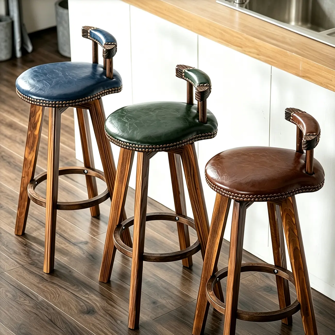 Swivel Faux Leather Bar Height Bar Stools Image - 2 | homeyfad