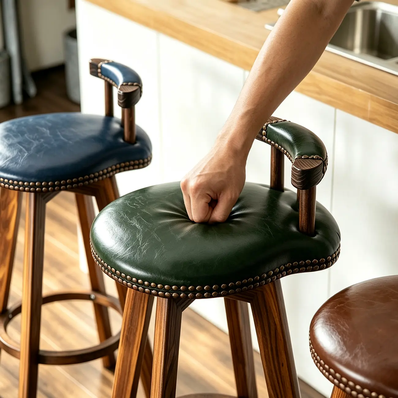 Swivel Faux Leather Bar Height Bar Stools Image - 3 | homeyfad