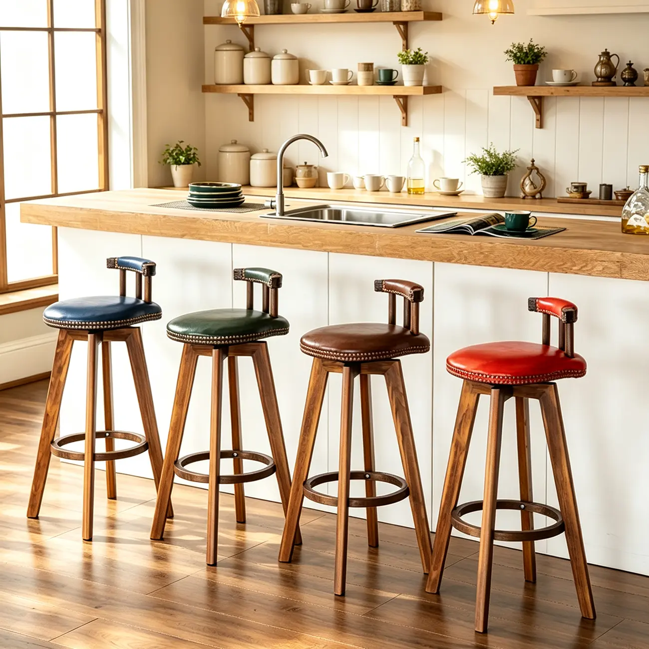 Swivel Faux Leather Bar Height Bar Stools Image - 1 | homeyfad