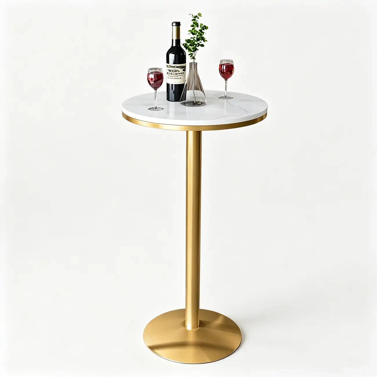 Small Round Golden Base Bar Table Stone Top 2 Seat Image - 5 | homeyfad