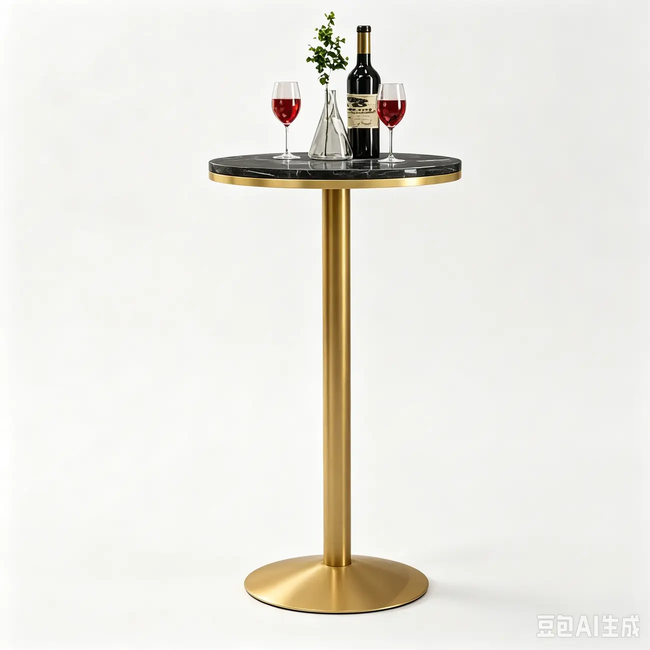 Small Round Golden Base Bar Table Stone Top 2 Seat Image - 6 | homeyfad