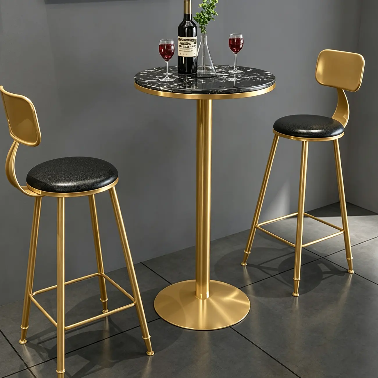 Small Round Golden Base Bar Table Stone Top 2 Seat Image - 1 | homeyfad