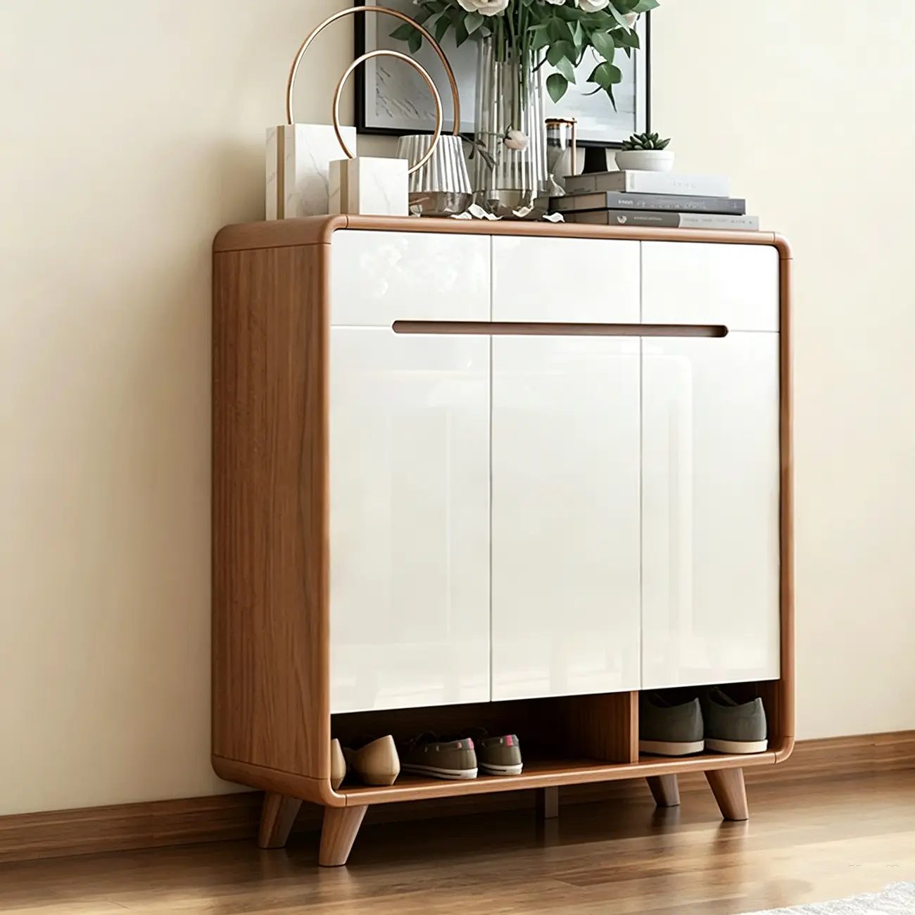 Modern Wood Hallway Shoe Cabinet with Drawers Image - 2 | homeyfad
