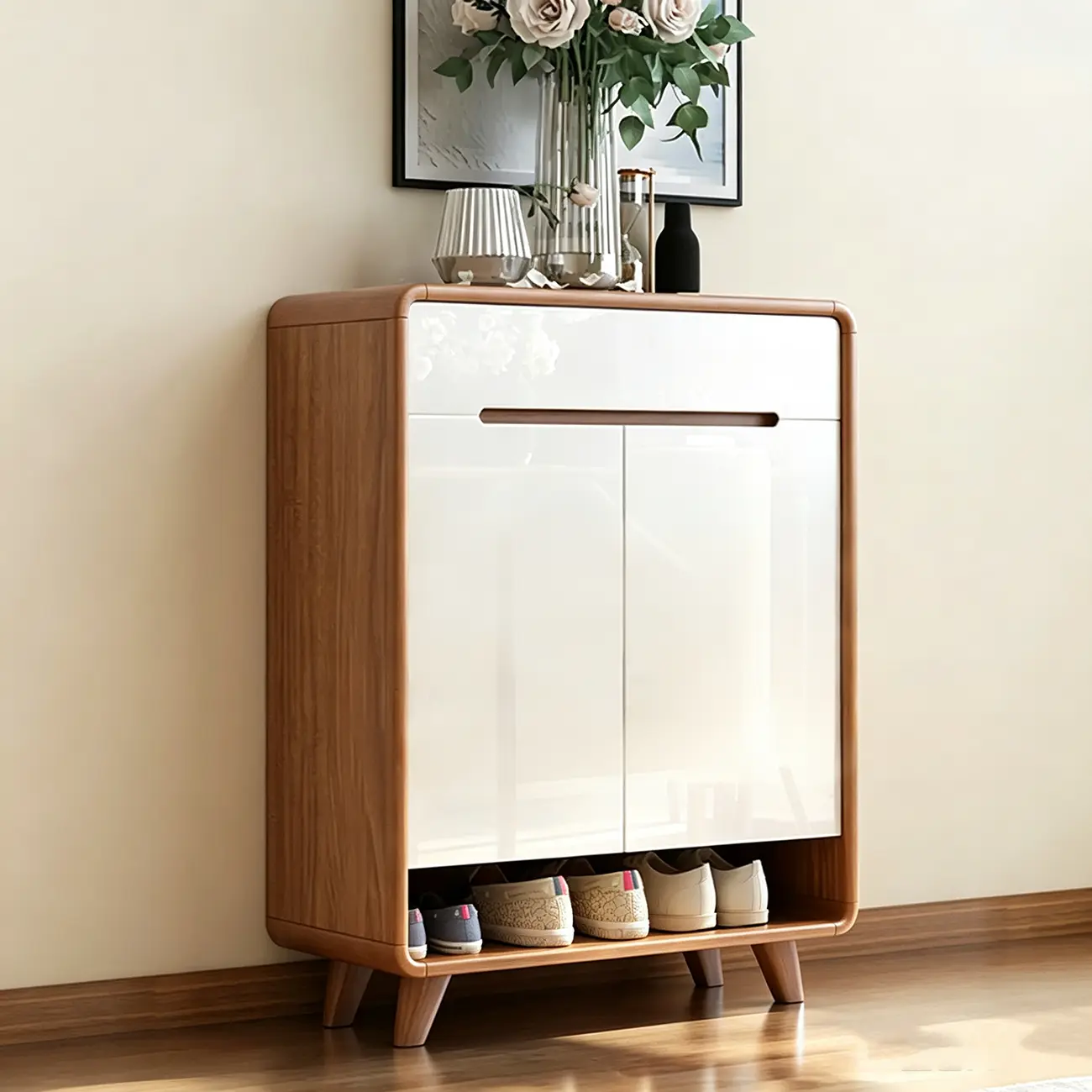Modern Wood Hallway Shoe Cabinet with Drawers Image - 4 | homeyfad