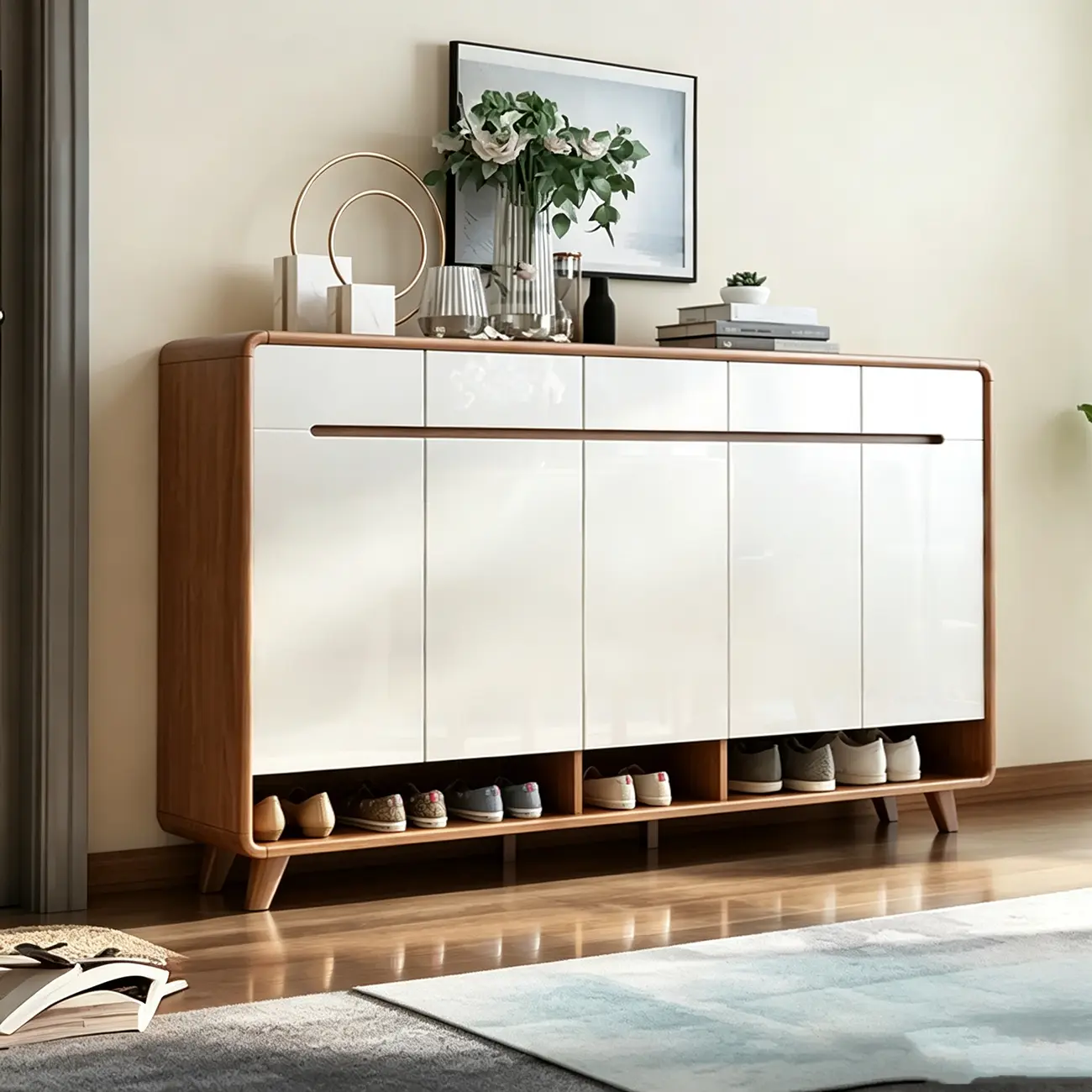 Modern Wood Hallway Shoe Cabinet with Drawers Image - 6 | homeyfad