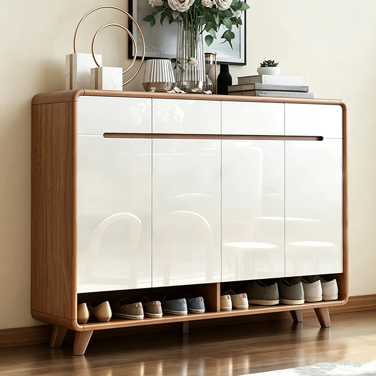 Modern Wood Hallway Shoe Cabinet with Drawers Image - 8 | homeyfad