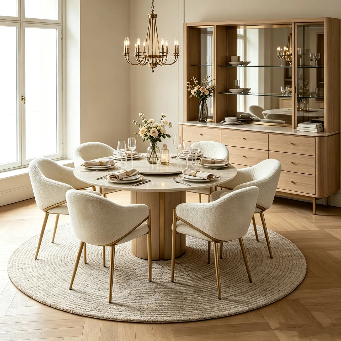Contemporary Boucle Upholstered Dining Chair With Gold Finish Image - 3 | homeyfad