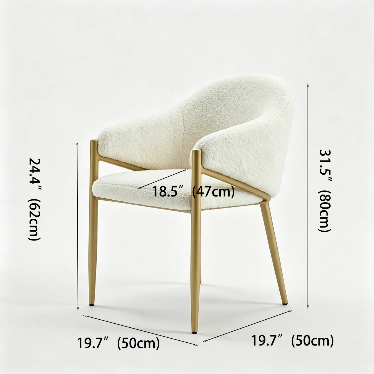 Contemporary Boucle Upholstered Dining Chair With Gold Finish #size | homeyfad