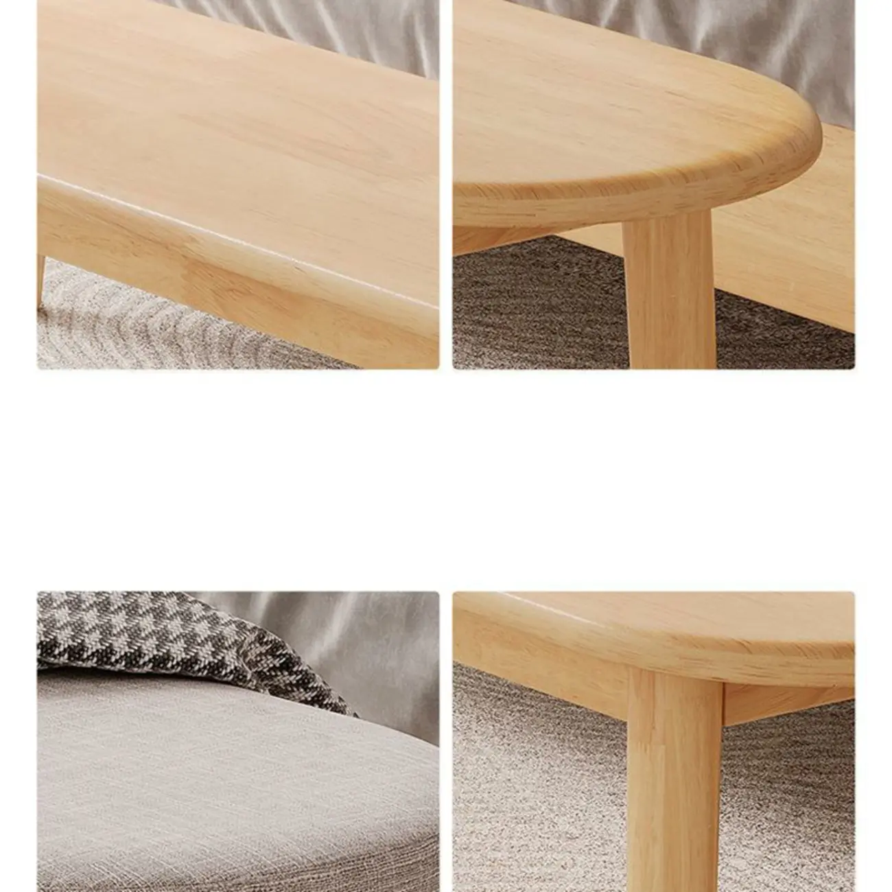 Art Deco Natural Wood Solid Color Bench with Straight Legs Image - 5 | homeyfad