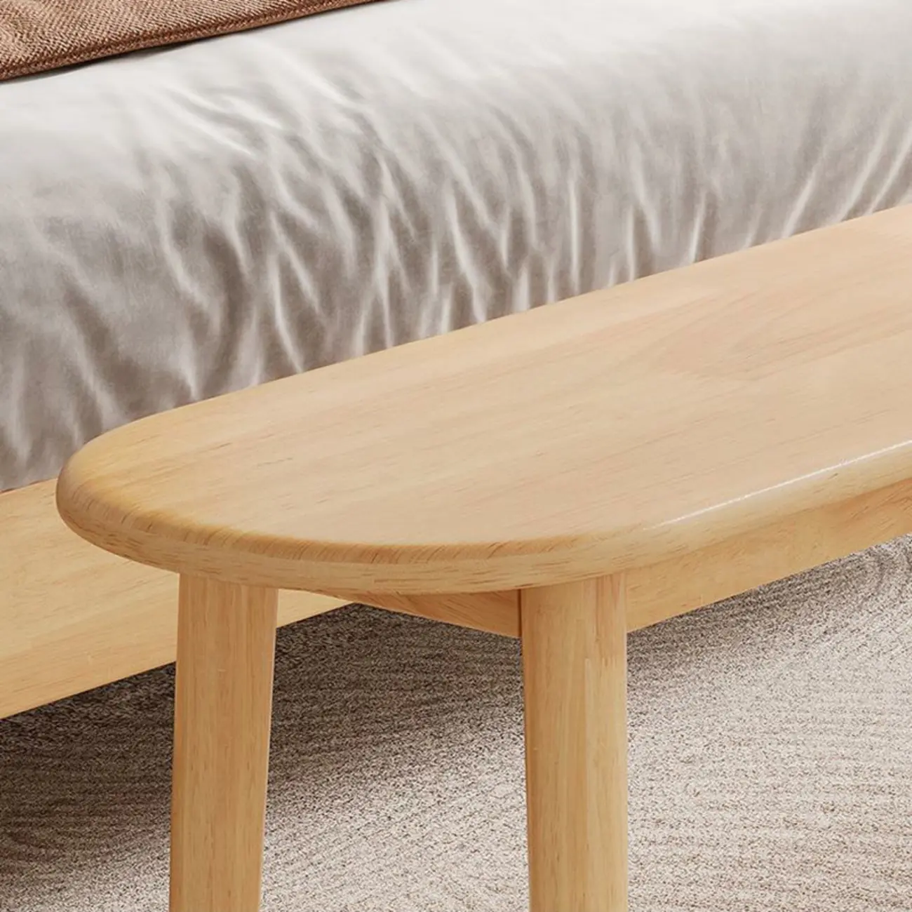 Art Deco Natural Wood Solid Color Bench with Straight Legs Image - 6 | homeyfad