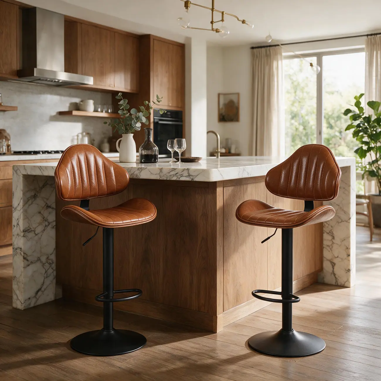 Modern Curved Bentwood Adjustable Swivel Bar Stools Set of 2 Image - 3 | homeyfad