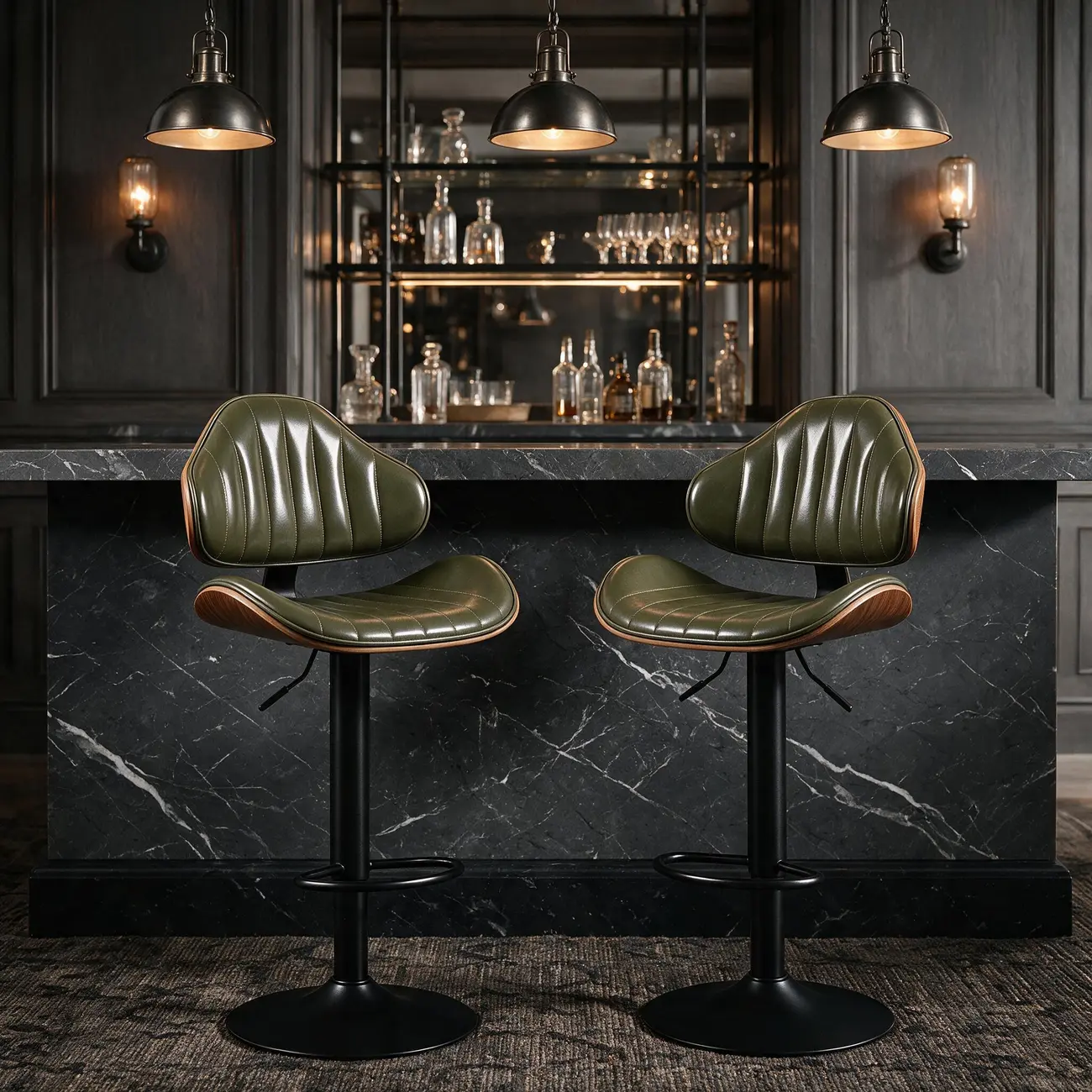 Modern Curved Bentwood Adjustable Swivel Bar Stools Set of 2 Image - 9 | homeyfad