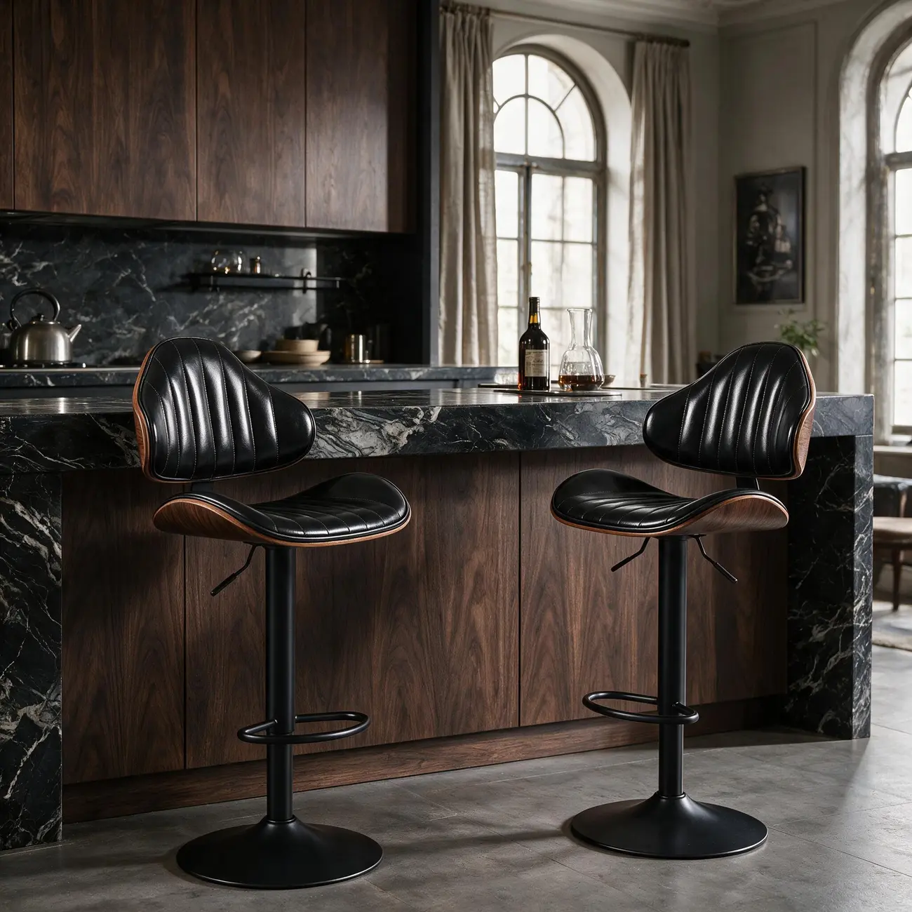 Modern Curved Bentwood Adjustable Swivel Bar Stools Set of 2 Image - 8 | homeyfad