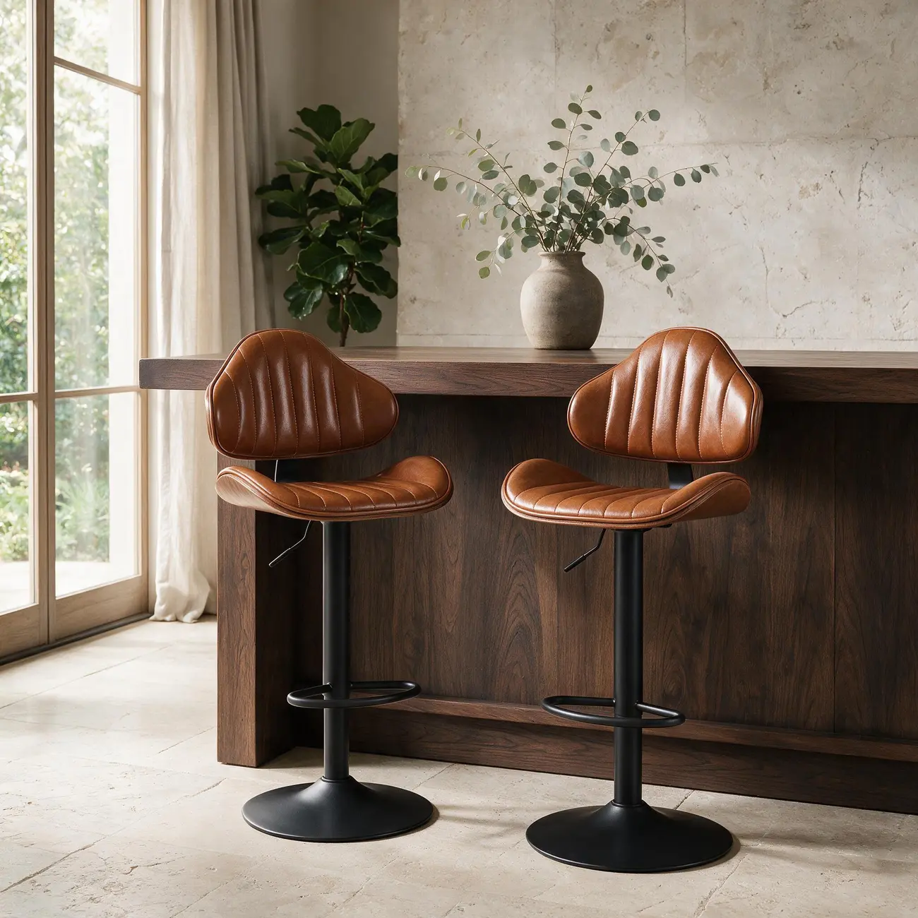 Modern Curved Bentwood Adjustable Swivel Bar Stools Set of 2 Image - 7 | homeyfad