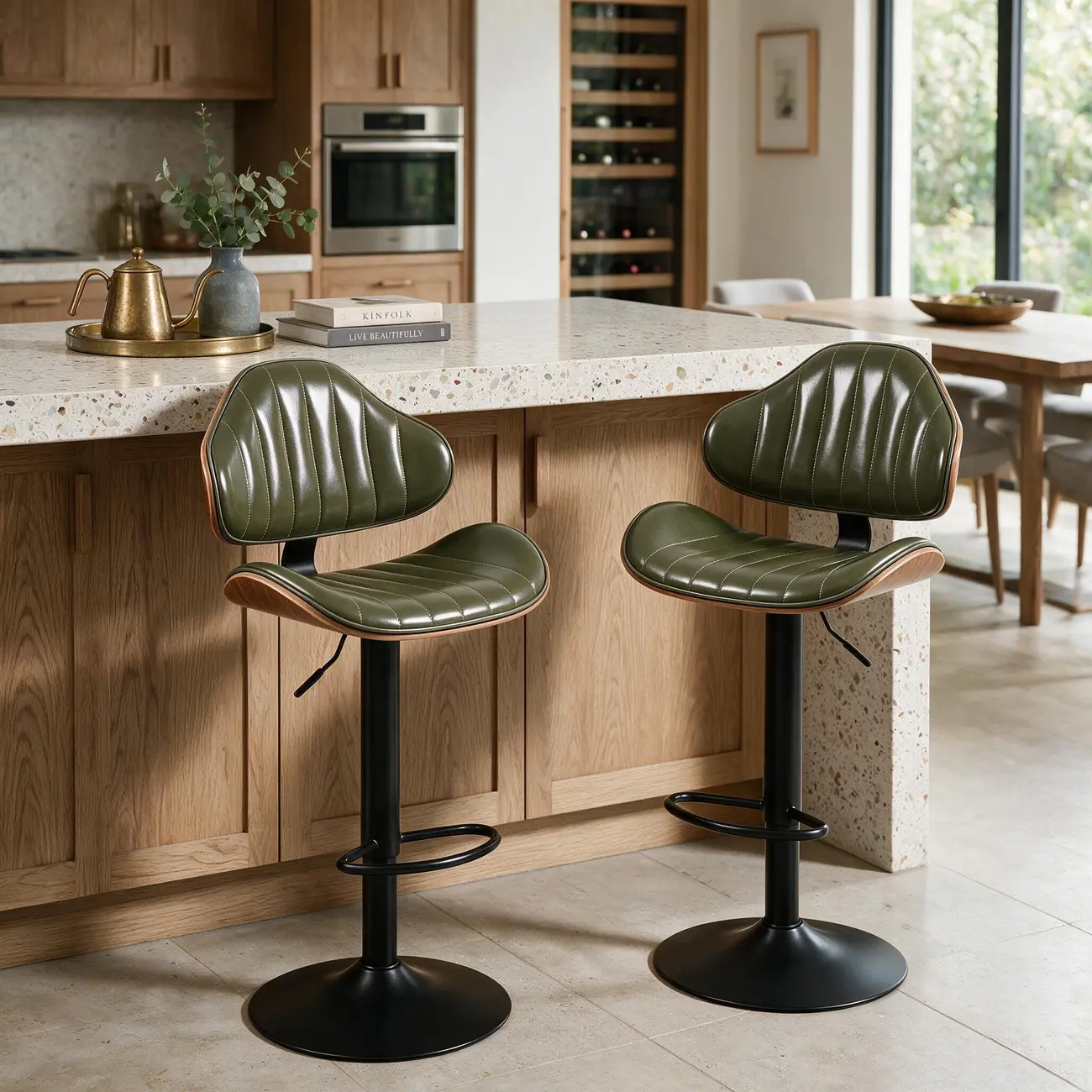 Modern Curved Bentwood Adjustable Swivel Bar Stools Set of 2 Image - 3 | homeyfad
