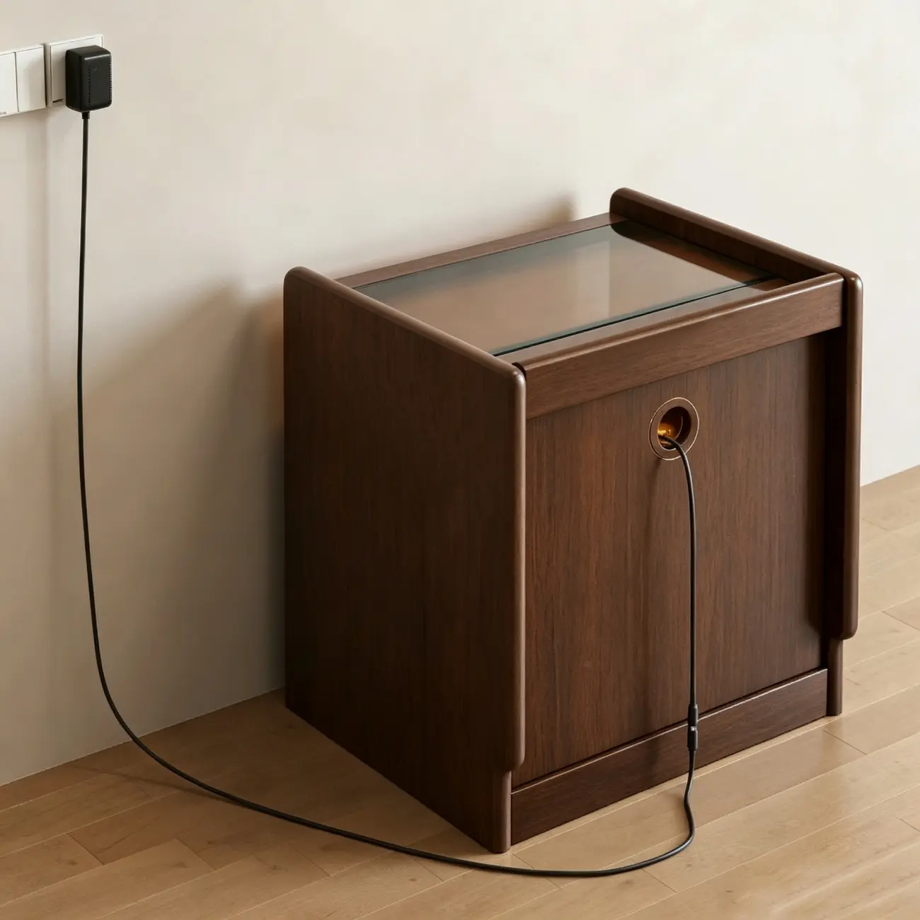Modern Solid Wood Nightstand with Glass Display & Storage Image - 8 | homeyfad