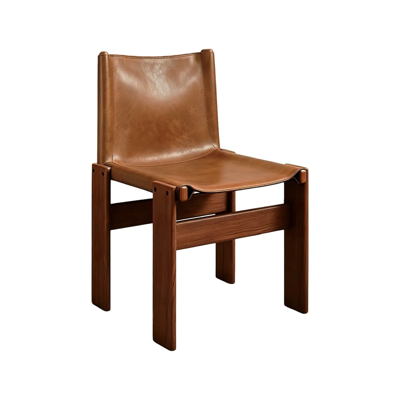 Mid-Century Modern Ash Wood Frame Leather Dining Chair Image - 17 | homeyfad