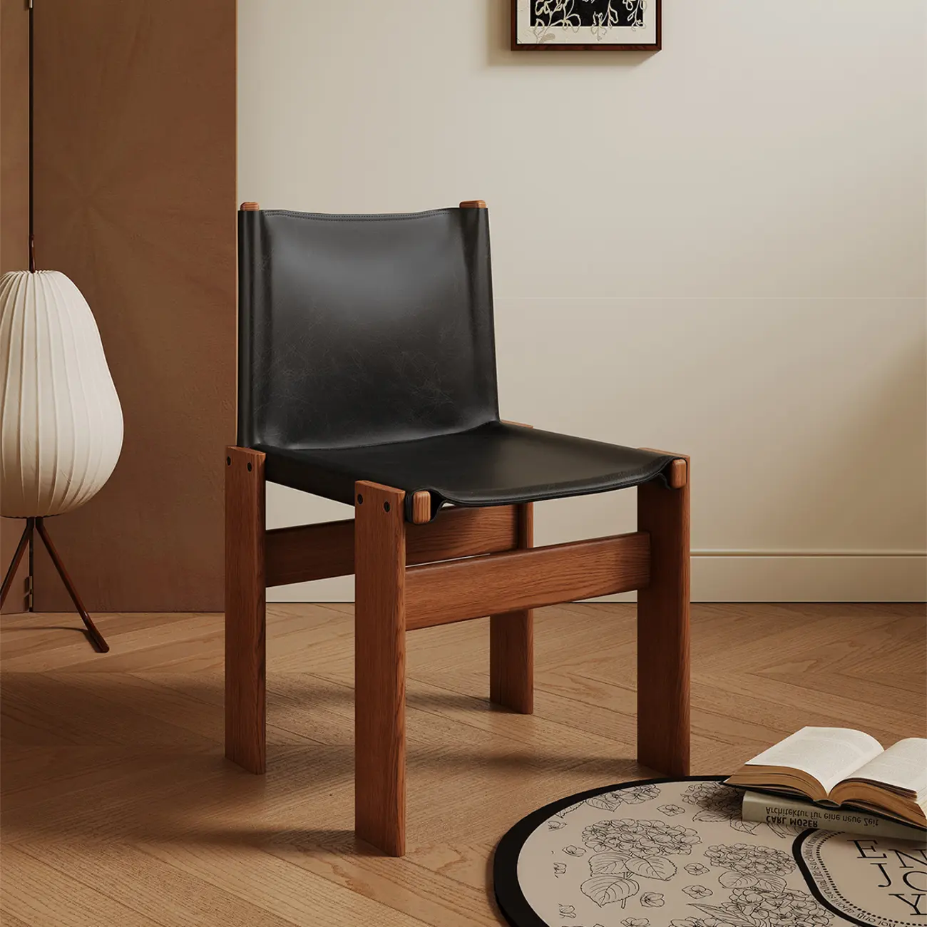 Mid-Century Modern Ash Wood Frame Leather Dining Chair Image - 6 | homeyfad