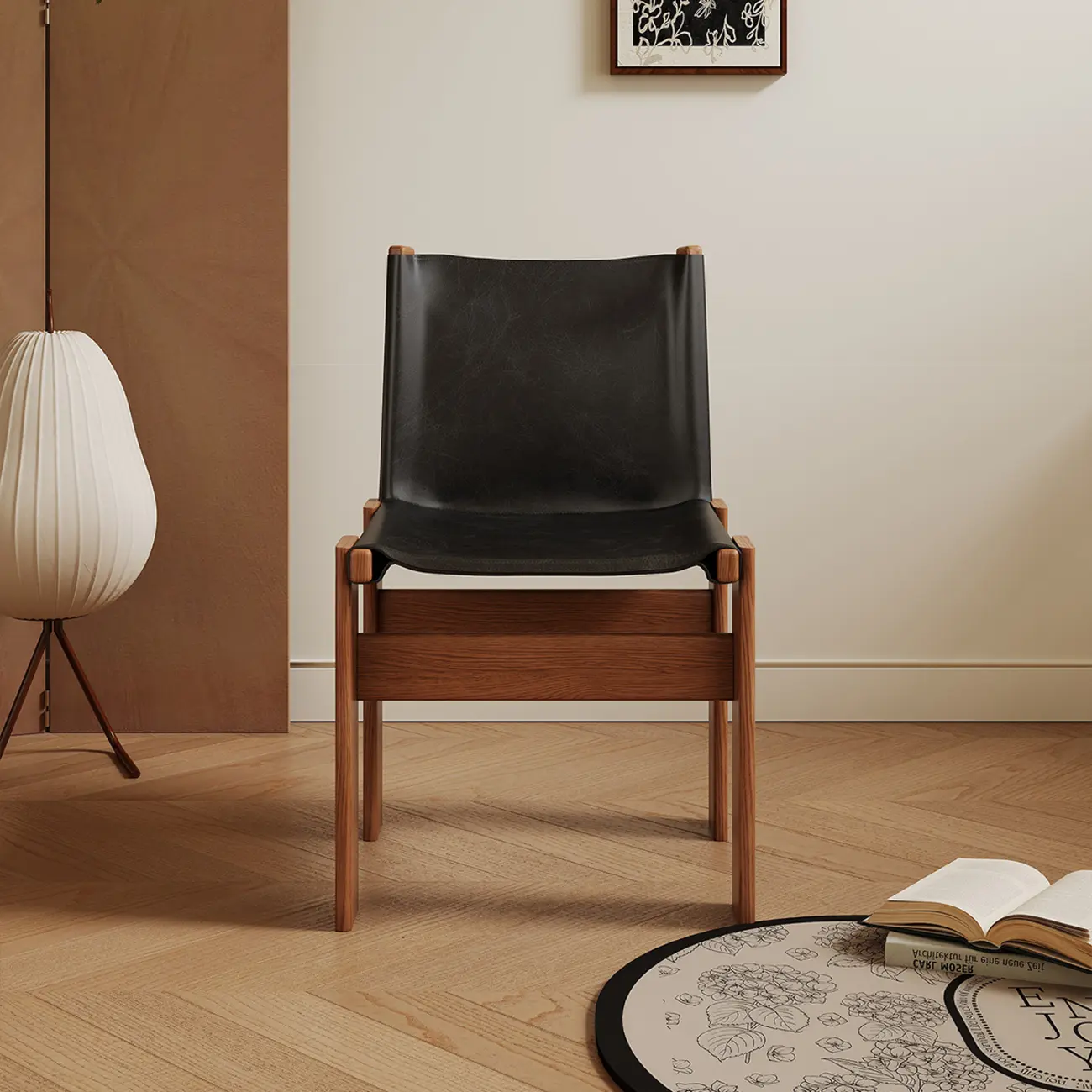 Mid-Century Modern Ash Wood Frame Leather Dining Chair Image - 7 | homeyfad