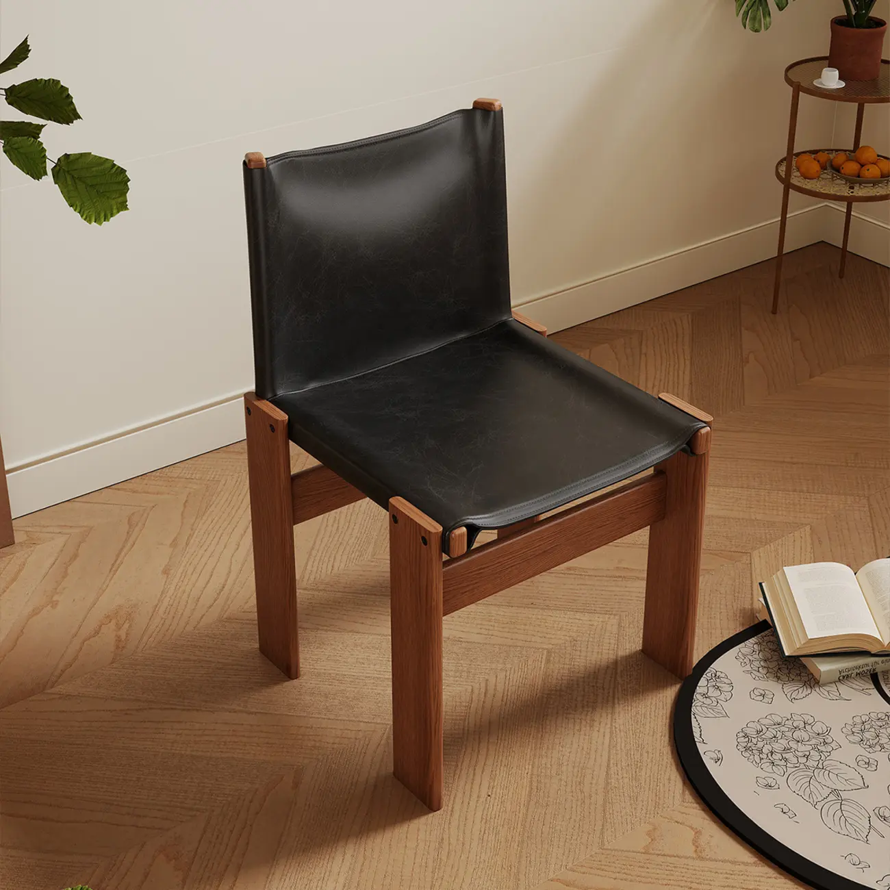 Mid-Century Modern Ash Wood Frame Leather Dining Chair Image - 8 | homeyfad