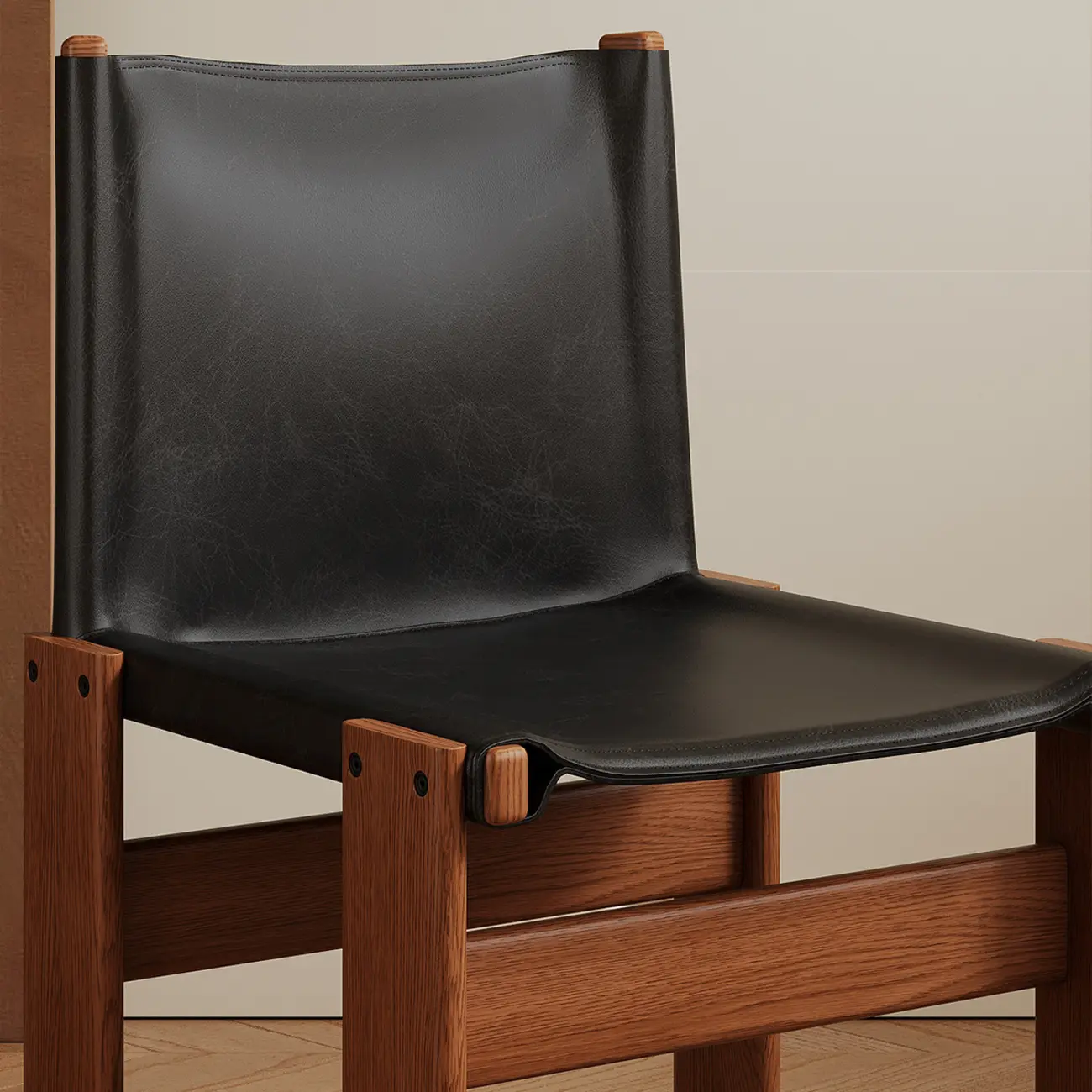 Mid-Century Modern Ash Wood Frame Leather Dining Chair Image - 9 | homeyfad