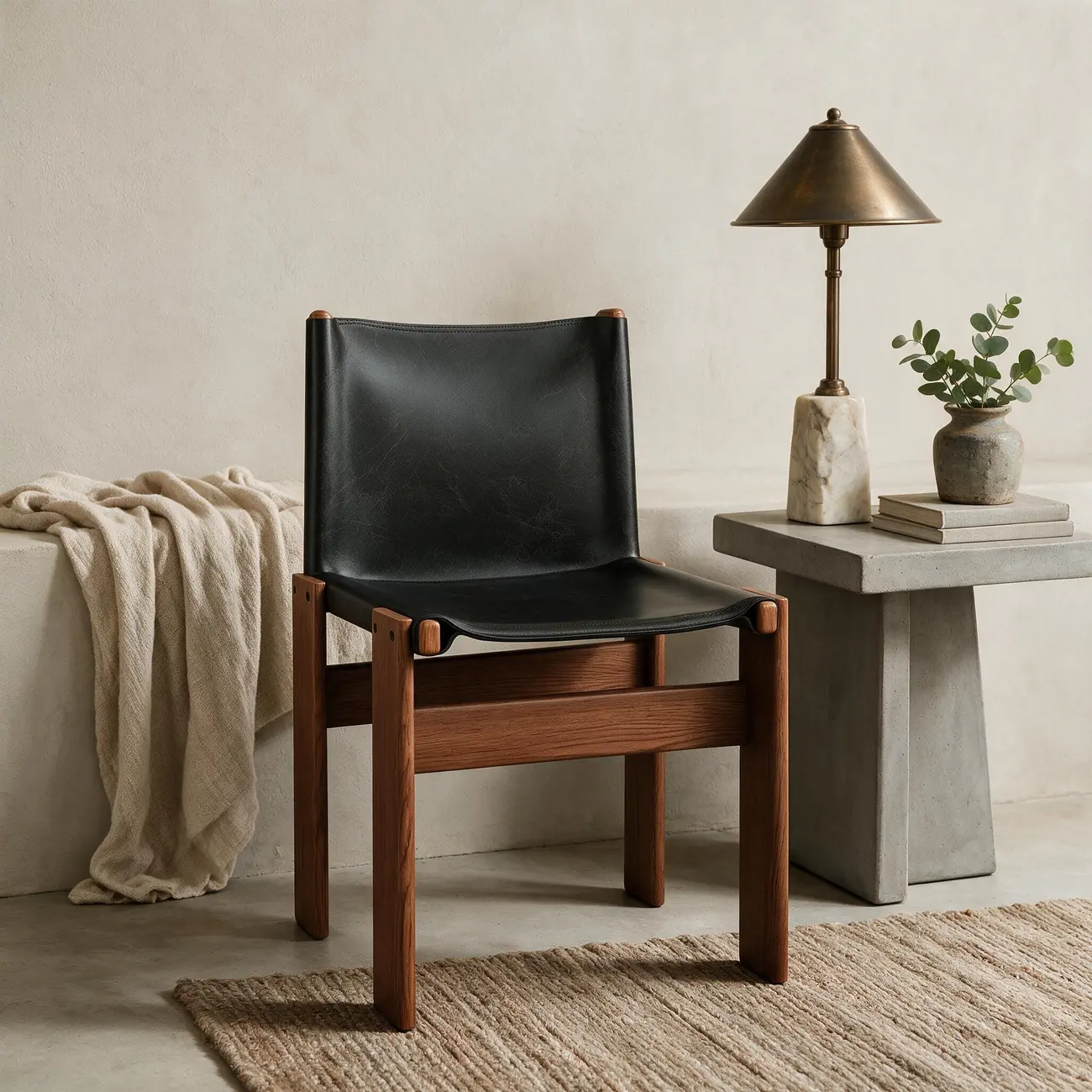 Mid-Century Modern Ash Wood Frame Leather Dining Chair Image - 14 | homeyfad