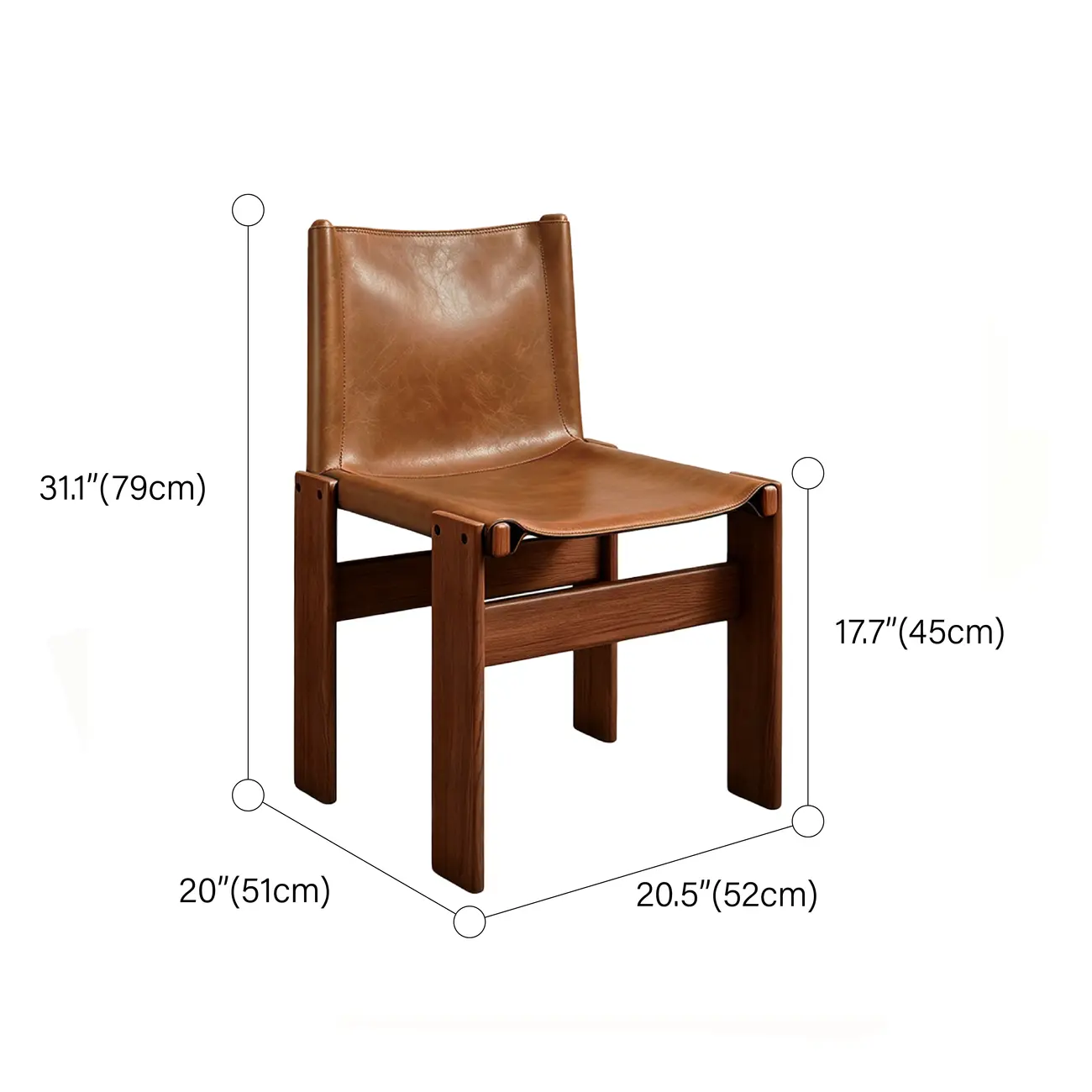 Mid-Century Modern Ash Wood Frame Leather Dining Chair #size | homeyfad