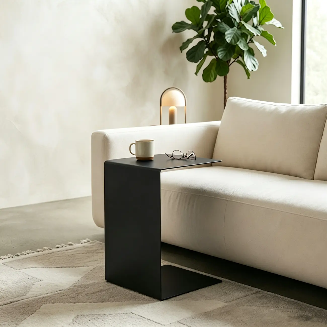  Small C-Shaped Black Metal End Table for Living Room Image - 1 | homeyfad