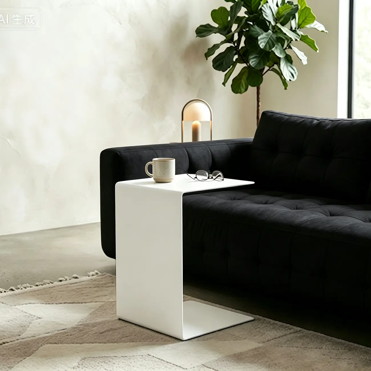  Small C-Shaped Black Metal End Table for Living Room Image - 3 | homeyfad