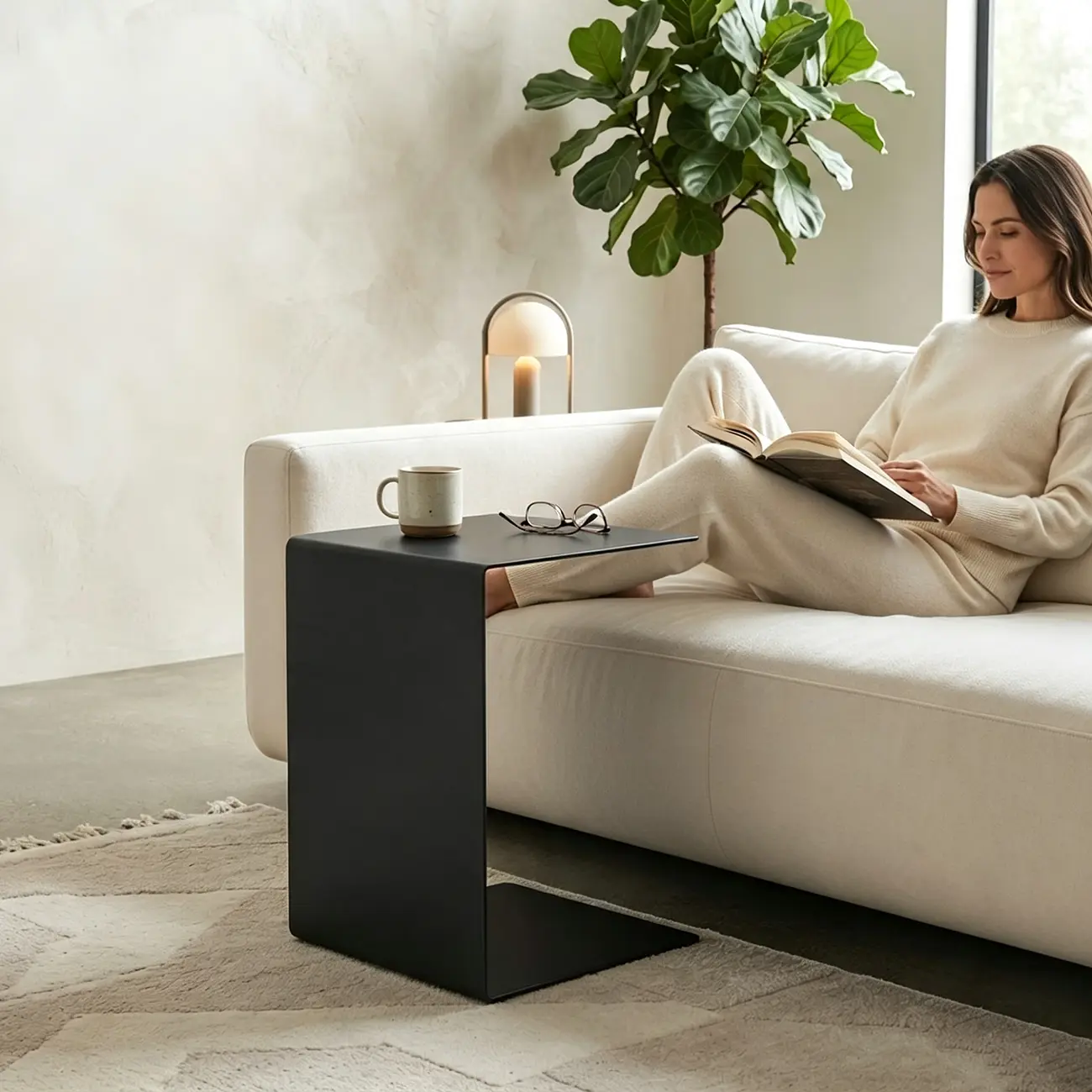  Small C-Shaped Black Metal End Table for Living Room Image - 4 | homeyfad