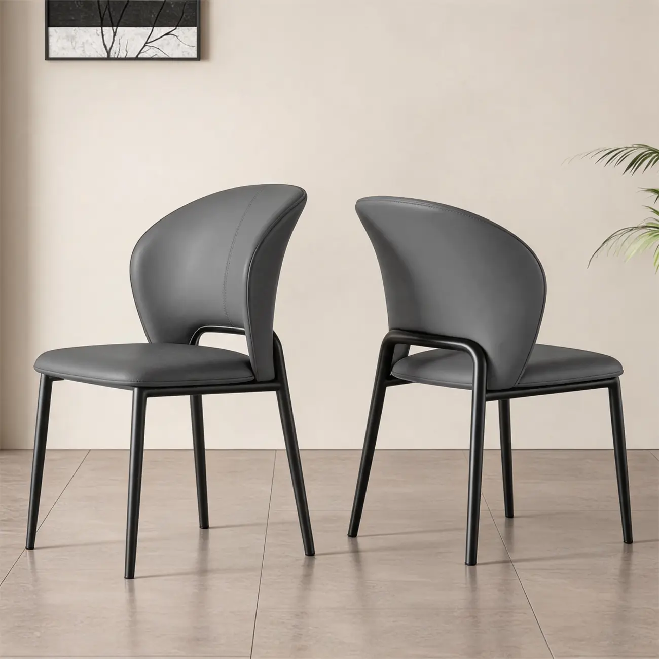 Modern Faux Leather Upholstered Curved Back Dining Chair Set Image - 3 | homeyfad