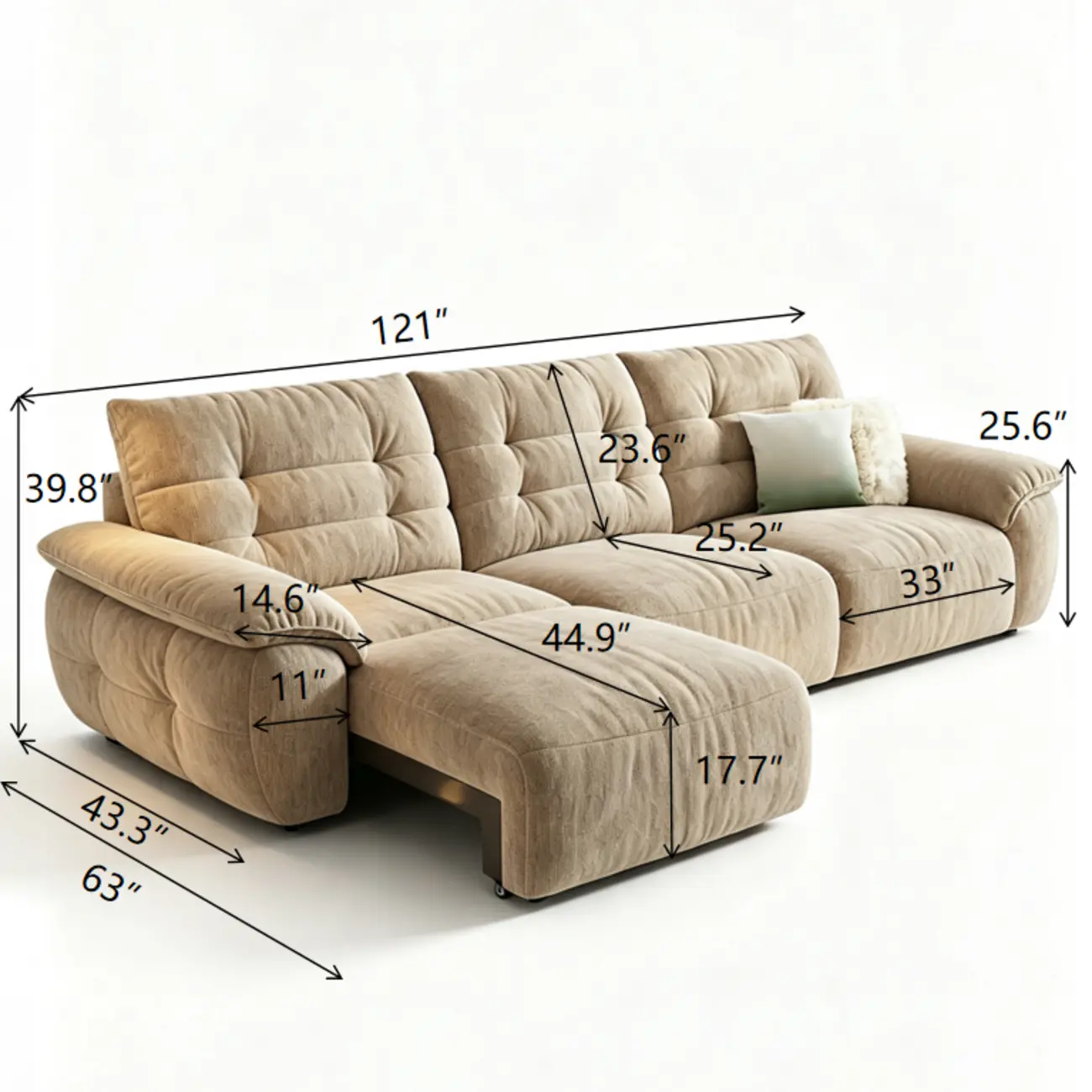Contemporary Skin-friendly Chenille Tufted Back Power Sofa Bed #size | homeyfad