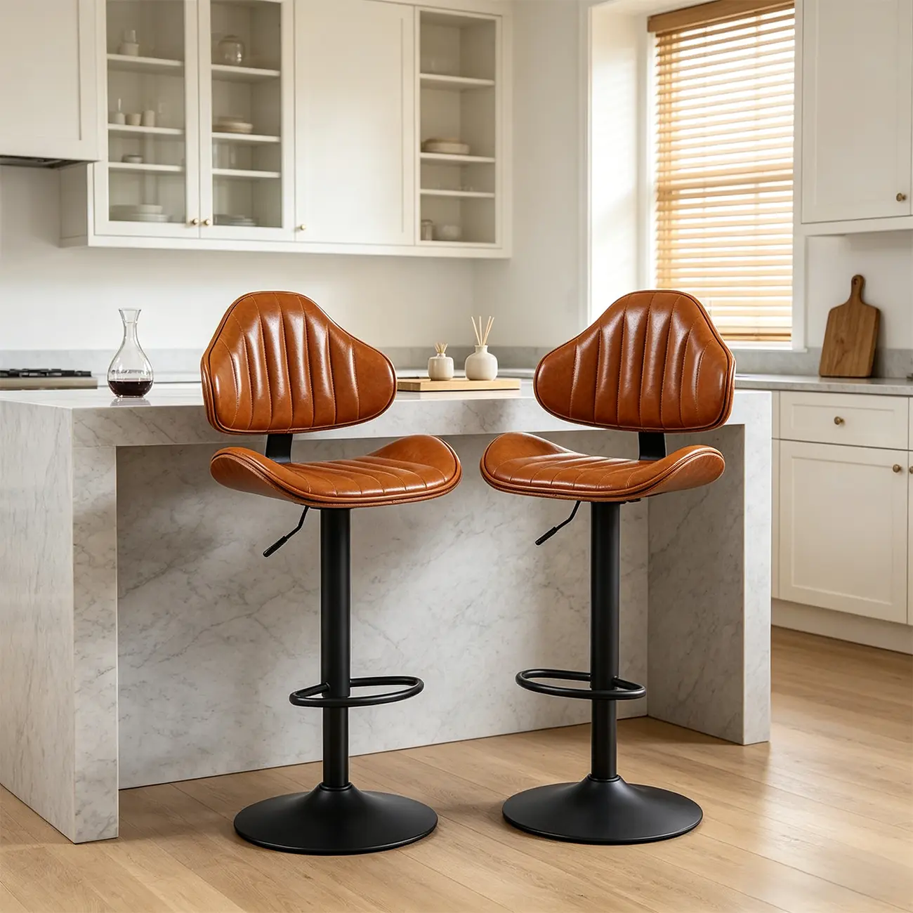 Modern Curved Bentwood Adjustable Swivel Bar Stools Set of 2 Image - 1 | homeyfad