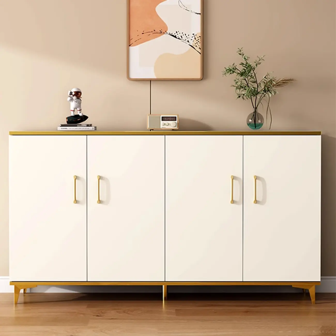 Trendy Grey Wood Hallway Shoe Cabinet with Gold  Legs Image - 4 | homeyfad