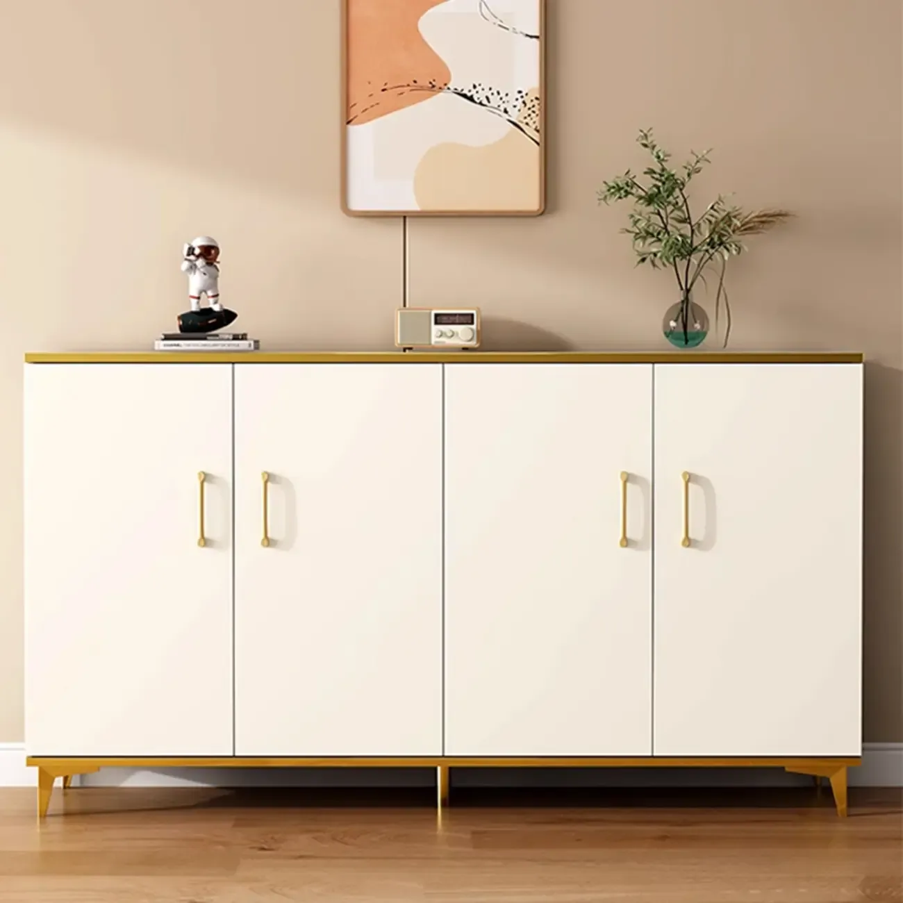 Trendy Grey Wood Hallway Shoe Cabinet with Gold  Legs Image - 4