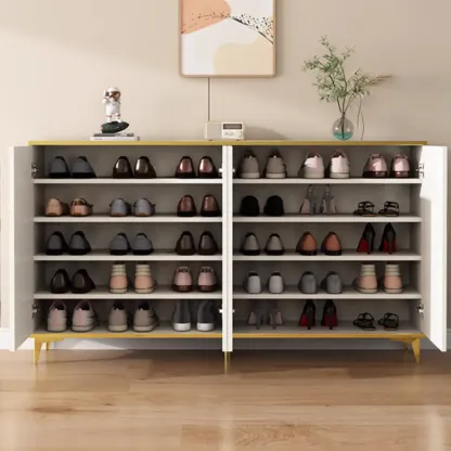 Trendy Grey Wood Hallway Shoe Cabinet with Gold  Legs Image - 5