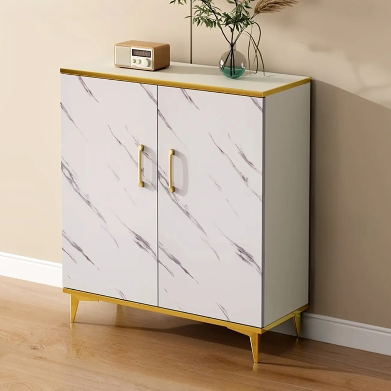 Trendy Grey Wood Hallway Shoe Cabinet with Gold  Legs Image - 6 | homeyfad