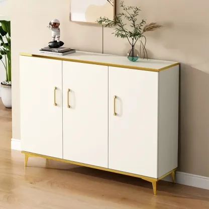 Trendy Grey Wood Hallway Shoe Cabinet with Gold  Legs Image - 7
