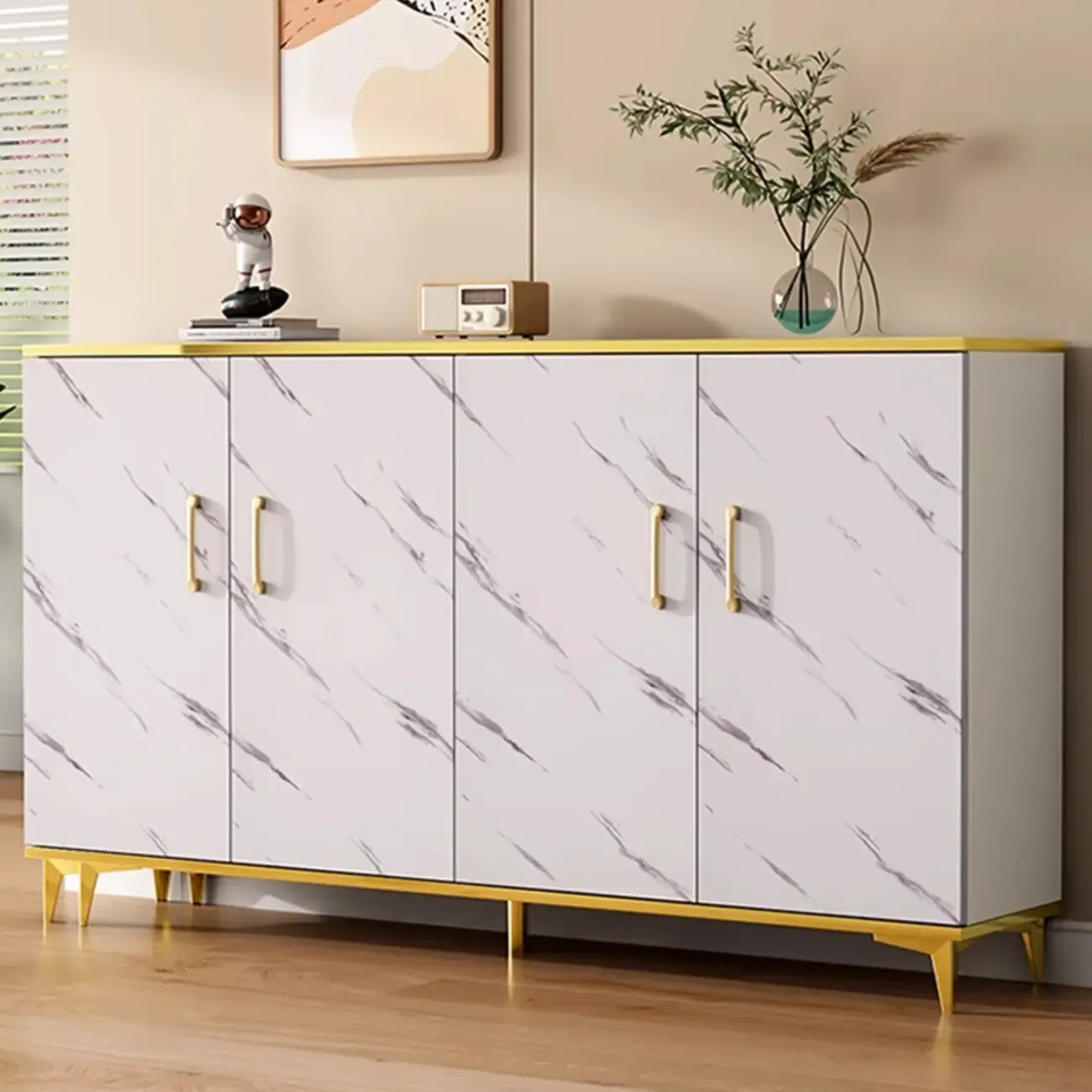 Trendy Grey Wood Hallway Shoe Cabinet with Gold  Legs Image - 8