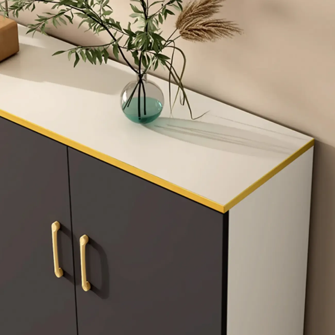 Trendy Grey Wood Hallway Shoe Cabinet with Gold  Legs Image - 10