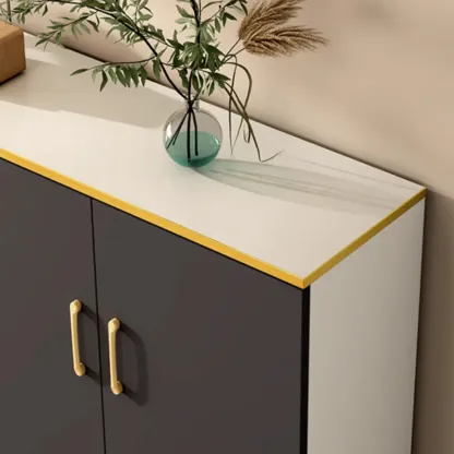 Trendy Grey Wood Hallway Shoe Cabinet with Gold  Legs Image - 10