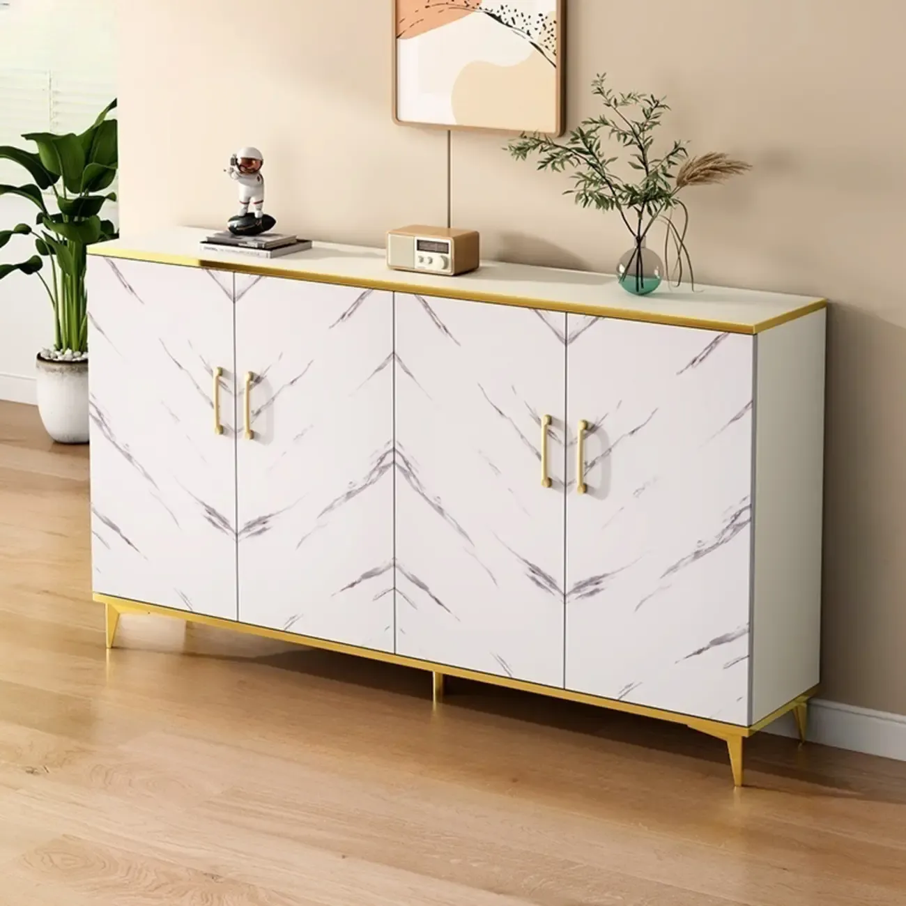 Trendy Grey Wood Hallway Shoe Cabinet with Gold  Legs Image - 17