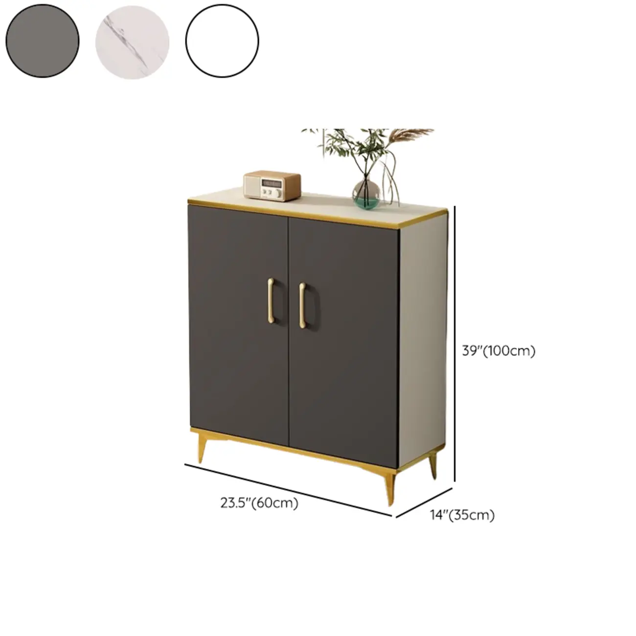 Trendy Grey Wood Hallway Shoe Cabinet with Gold  Legs #size | homeyfad