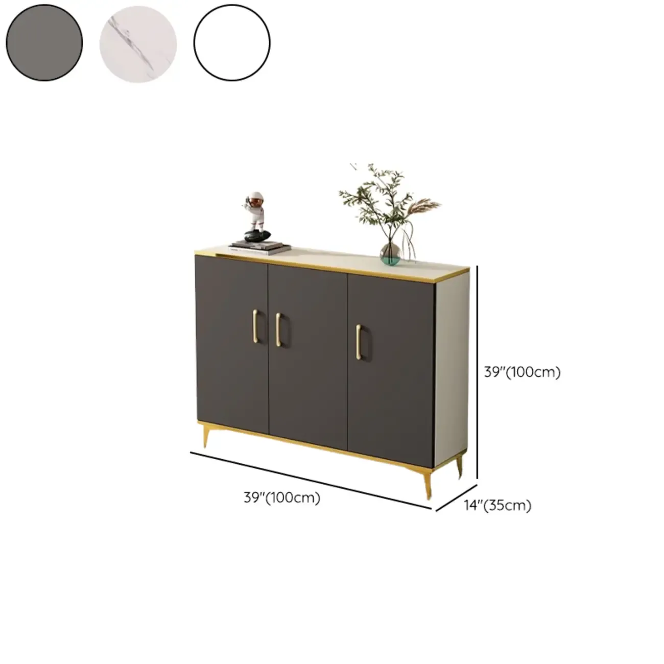 Trendy Grey Wood Hallway Shoe Cabinet with Gold  Legs Image - 20