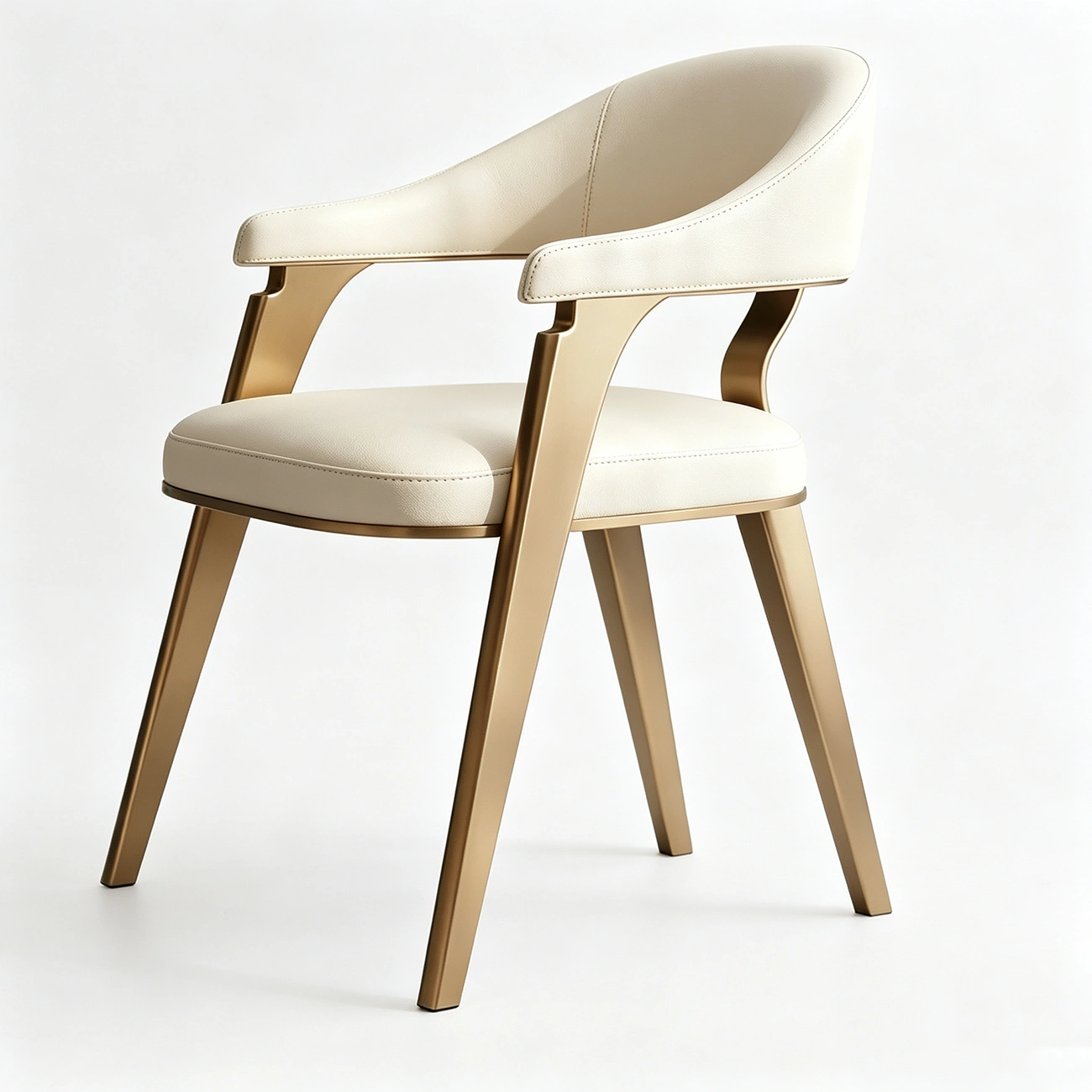 Modern Genuine Leather Champagne Gold Dining Room Arm Chair Image - 7 | homeyfad